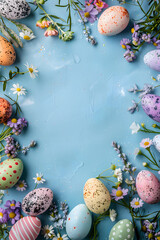 A vibrant easter display bursting with life, as colorful eggs and delicate flowers intertwine to...