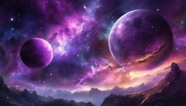 purple planets and space nebula galaxy background