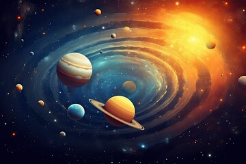 Milky Way Galaxy, Outer Space, Solar System, Cosmos Planets, Sun, Earth, Jupiter, Saturn, Stars. Universe Space Wallpaper Poster for Astrology Enthusiasts