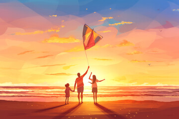 Embrace the warmth of family and joy with this serene beach scene