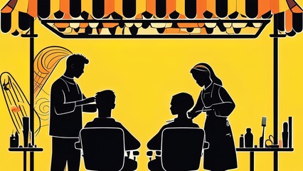 Obraz premium Barber Shop Equipments Set, Outline, Accessories, Equipment, Hairdressing, Shopping, Hair, Treatment, Beauty, Cosmetic. posters, cards, invitations, postcard, logo