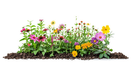 Colorful Flowers in Soil Isolated on White Background