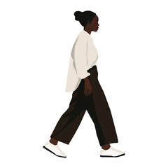 Fototapeta premium Stylish African American Woman Walking , Transparent Background, Loose and Fluid Style