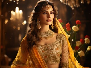 Captivating Indian Princess in Exquisite Attire A Regal Reflection of Rich Heritage - obrazy, fototapety, plakaty