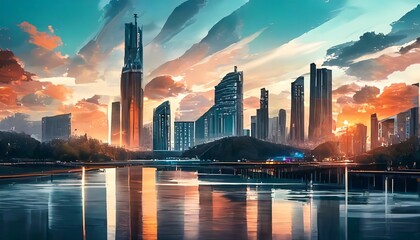 Obraz premium sunset in the city