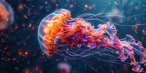 A bright tropical jellyfish with water. - obrazy, fototapety, plakaty