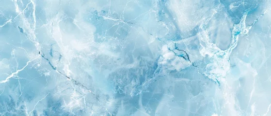 Foto op Plexiglas This image portrays the cool tranquility of ice blue marble with soft white veining, reminiscent of a frozen landscape under a winter sky. © burntime555
