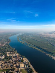 aerial view of the river and city in Upper Egypt 