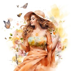 Plus Size Fashion Girl Blooms in Watercolor Spring