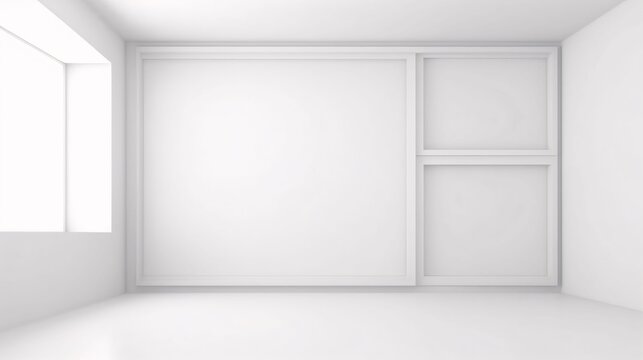 White blank wall with frames, space for your own content, empty white room.