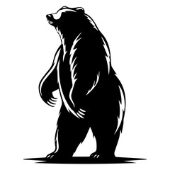 grizzly bear standing black silhouette logo svg vector, bear standing icon illustration.