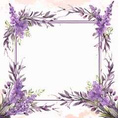 White blank card at decorated on the corners with painted lavender. Space for your own content.