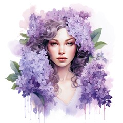 Lilac Flower Lady A Serene Watercolor Clipart