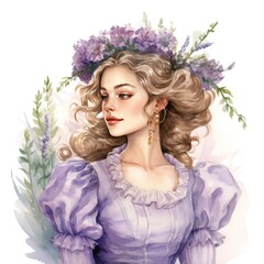 Vintage Lavender Renaissance Lady Watercolor Clipart