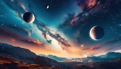 universe with planets - obrazy, fototapety, plakaty