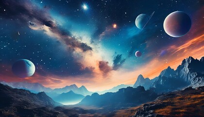 universe with planets - obrazy, fototapety, plakaty