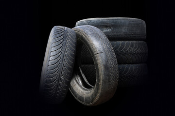old worn damaged tires isolated - 744667911