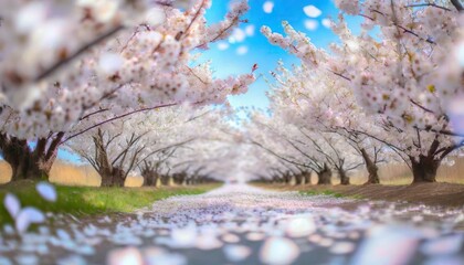 満開の桜  華麗に舞い散る桜の花びら - obrazy, fototapety, plakaty