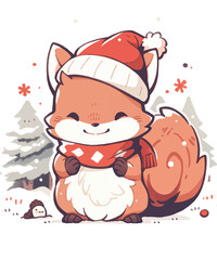 Festlicher Fuchs Mit Weihnachtsmütze Und Schaldesign