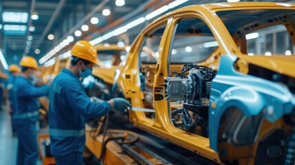 double exposure of car engineer and automotive part