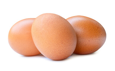 Front view of fresh chicken eggs in stack isolated with clipping path and shadow in png file format