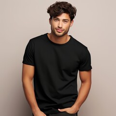 Obraz premium Stylish Black Bella Canvas TShirt on Male Model Light Background