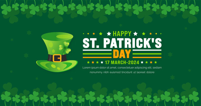 17 March is Happy St. Patrick's day background with green leaves background template. St Patrick day or saint Patrick day banner. use to background,  placard, card, and poster design template.