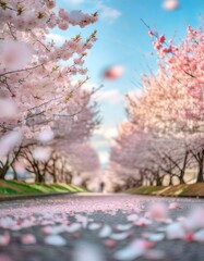 Fototapeta premium 満開の桜 華麗に舞い散る桜の花びら