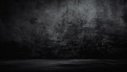 Fototapeta premium Rough Elegance: Cracked Black Slate Texture Wall with Distressed Concrete Floor
