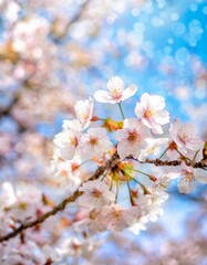 Obraz premium 満開の桜 華麗に舞い散る桜の花びら