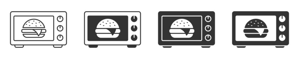 Microwave Icon With Burger Inside. Vector Illustration