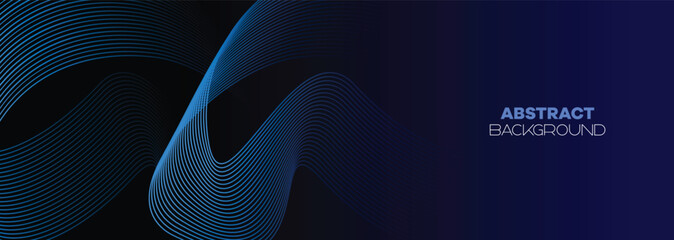 Dark blue abstract banner background with glowing geometric circles lines. Modern navy blue gradient shiny lines pattern and Futuristic technology web background for brochure, cover, poster, header