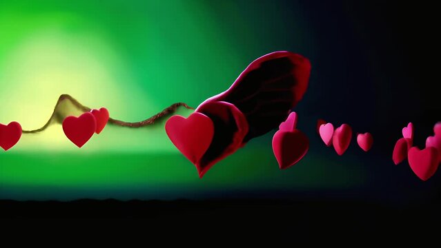 Hearts pop up on a plain background with decor.
Concept: animation of feelings of love and romance or Valentine's Day. Electronic greeting card