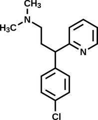 Chlorpheniramine structural formula, vector illustration