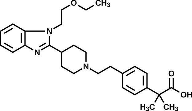 Bilastine structural formula, vector illustration