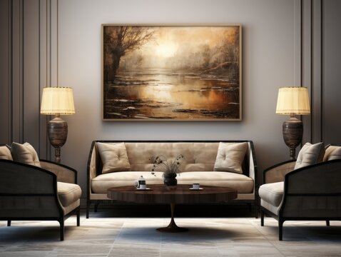 Modern Living Room with painting on the wall