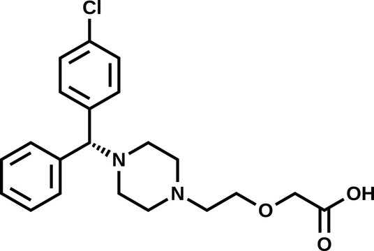 Levocetirizine structural formula, vector illustration 