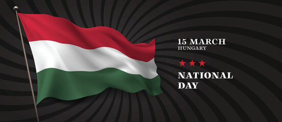 Naklejka premium Hungary national day vector banner, greeting card. Hungarian wavy flag