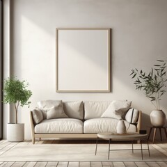Neutral Aesthetic Living Room Wall Art Poster Frame Mockup 