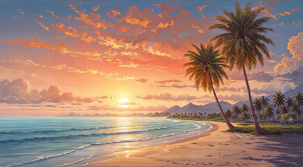 Fototapeta na wymiar Seascape on sunset background