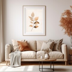Neutral Aesthetic tone at Living Room Wall Art Poster Frame Mockup Instagram Pos
