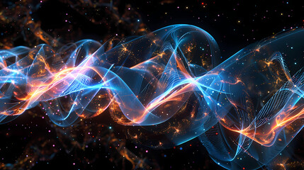 Abstract Glowing Energy Waves in Dark Space - obrazy, fototapety, plakaty
