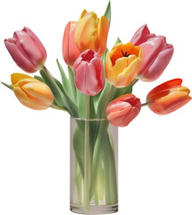Fototapeta premium A vase of Tulip flowers, a watercolor painting of a vase of Tulip flowers.