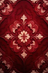 Abstract burgundy colored traditional motif tiles wallpaper floor texture background