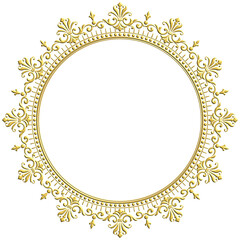 vintage gold ornament frame in oval shape for decoration 3d illustration with transparent background.