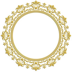 vintage gold ornament frame in oval shape for decoration 3d illustration with transparent background.