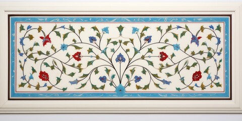 Realistic Mughal Style Stone Inlay Painting on White Background with Jharokha