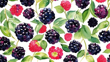 Fresh ripe washed blackberries background. Watercolor illustration, AI Generated