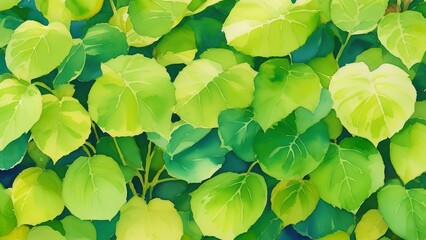 beautiful closeup photo of green leaves. wallpaper background for desktop web design for ads and copy space print. Watercolor illustration, AI Generated