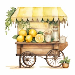 Vintage Lemonade Cart Watercolor Clipart Rustic and Nostalgic Design Elements